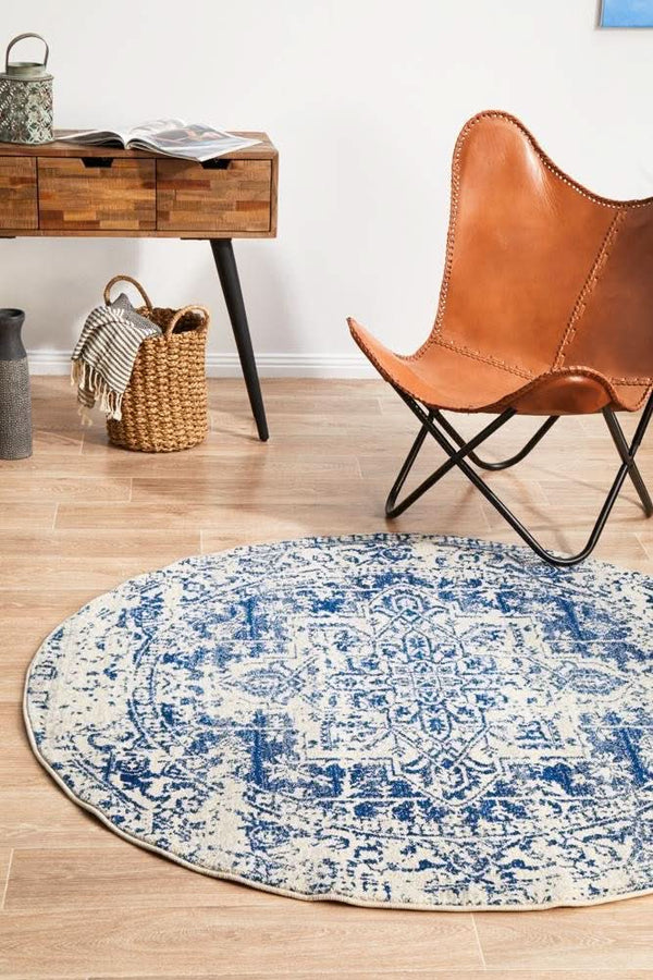 ENVI Horizon White Navy Transitional Round Rug