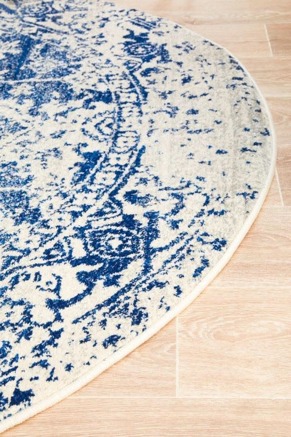 ENVI Horizon White Navy Transitional Round Rug