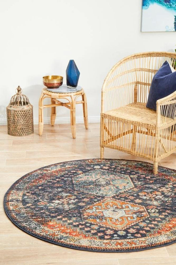 CHARM 854 Navy Round Rug