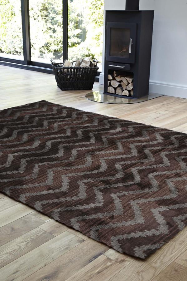 Moroccon Style  Chevron Design Brown Grey Rug