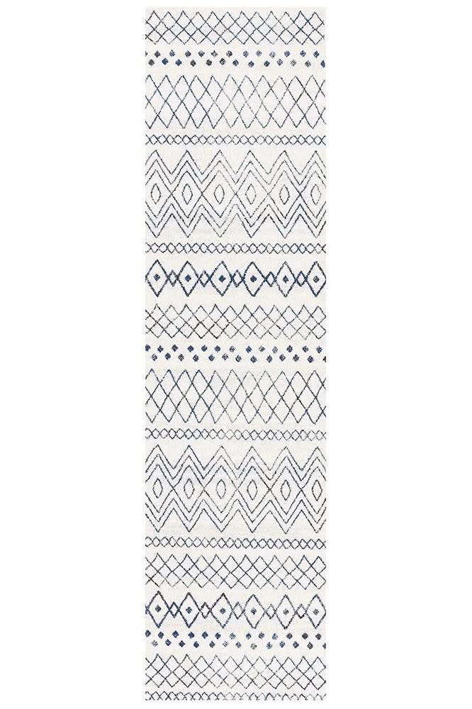 Oasis Nadia White Blue Rustic Tribal Runner Rug