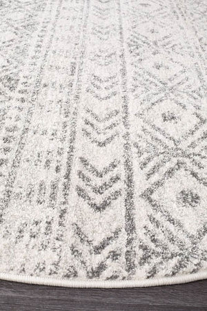 Oasis Ismail White Grey Rustic Round Rug