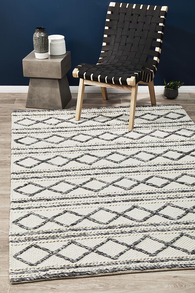 AXON Milly Textured Woollen Rug White Grey