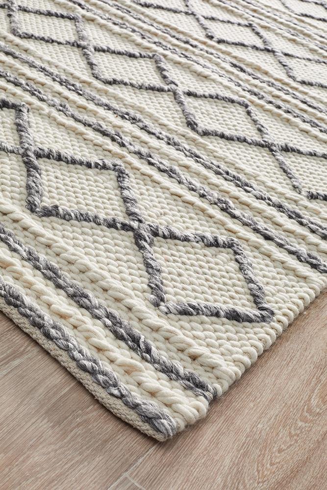 AXON Milly Textured Woollen Rug White Grey