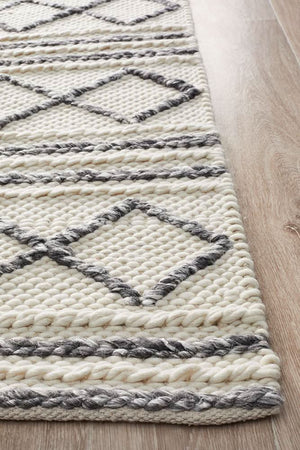 AXON Milly Textured Woollen Rug White Grey