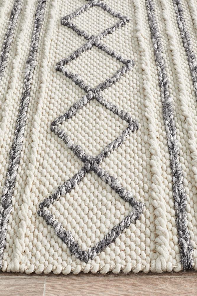 AXON Milly Textured Woollen Rug White Grey