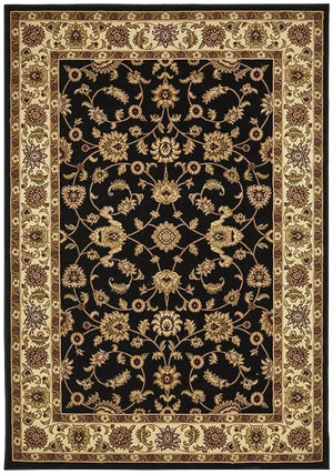 Sydney Collection Classic Rug Black With Ivory Border