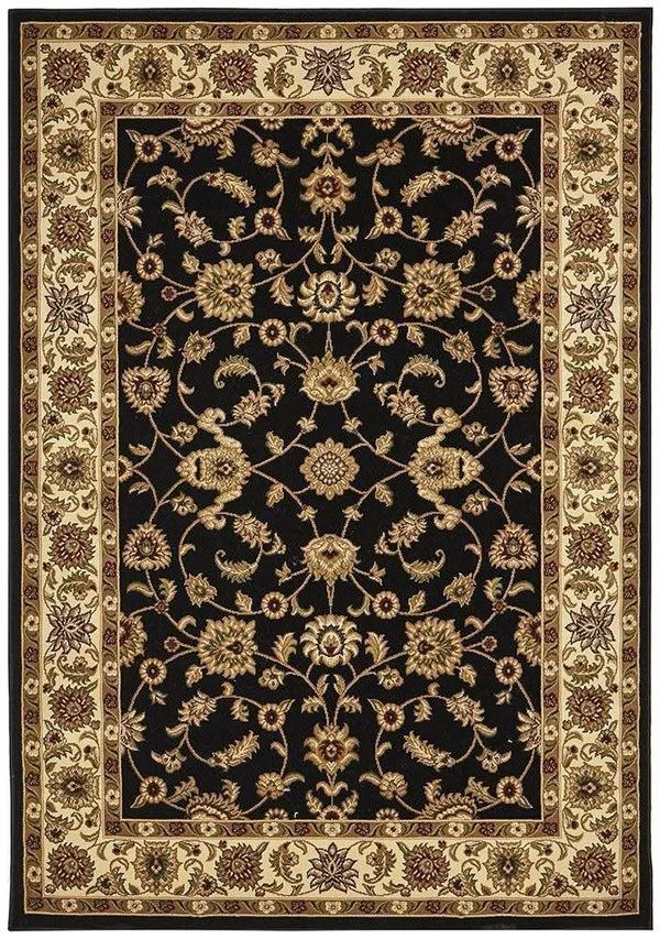 Sydney Collection Classic Rug Black With Ivory Border