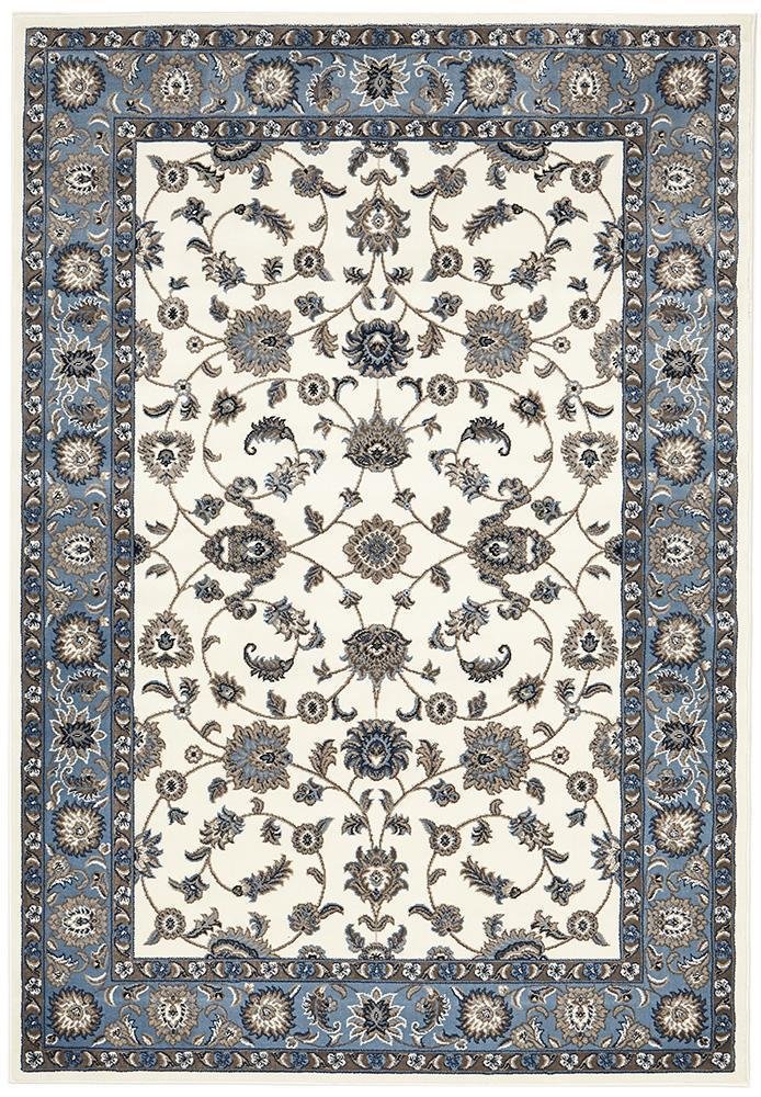 Sydney Collection Classic Rug White With Blue Border