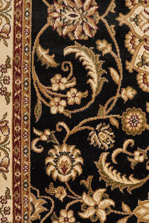 Sydney Collection Medallion Rug Black With Ivory Border