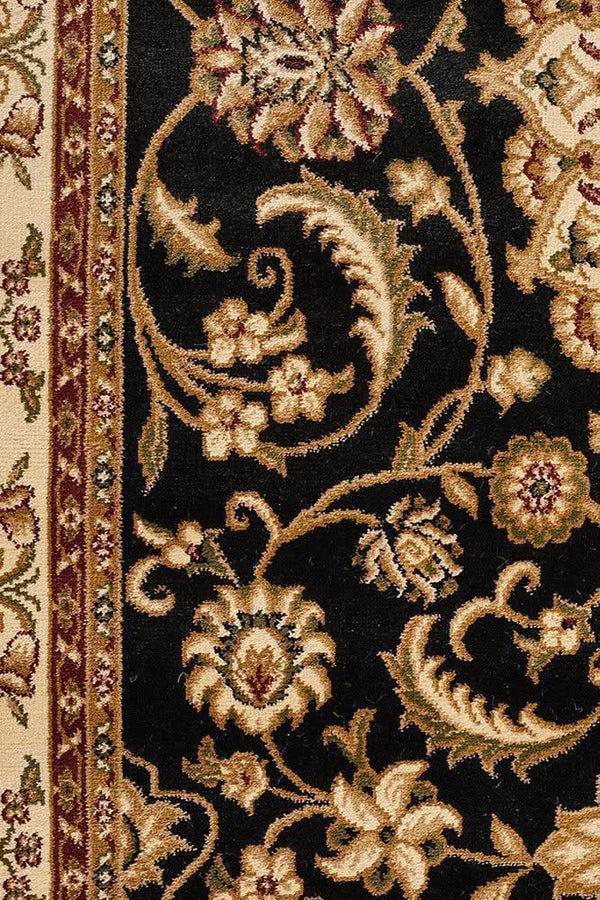 Sydney Collection Medallion Rug Black With Ivory Border