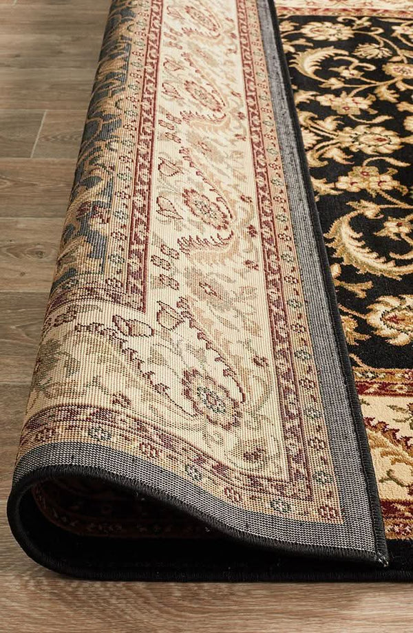 Sydney Collection Medallion Rug Black With Ivory Border