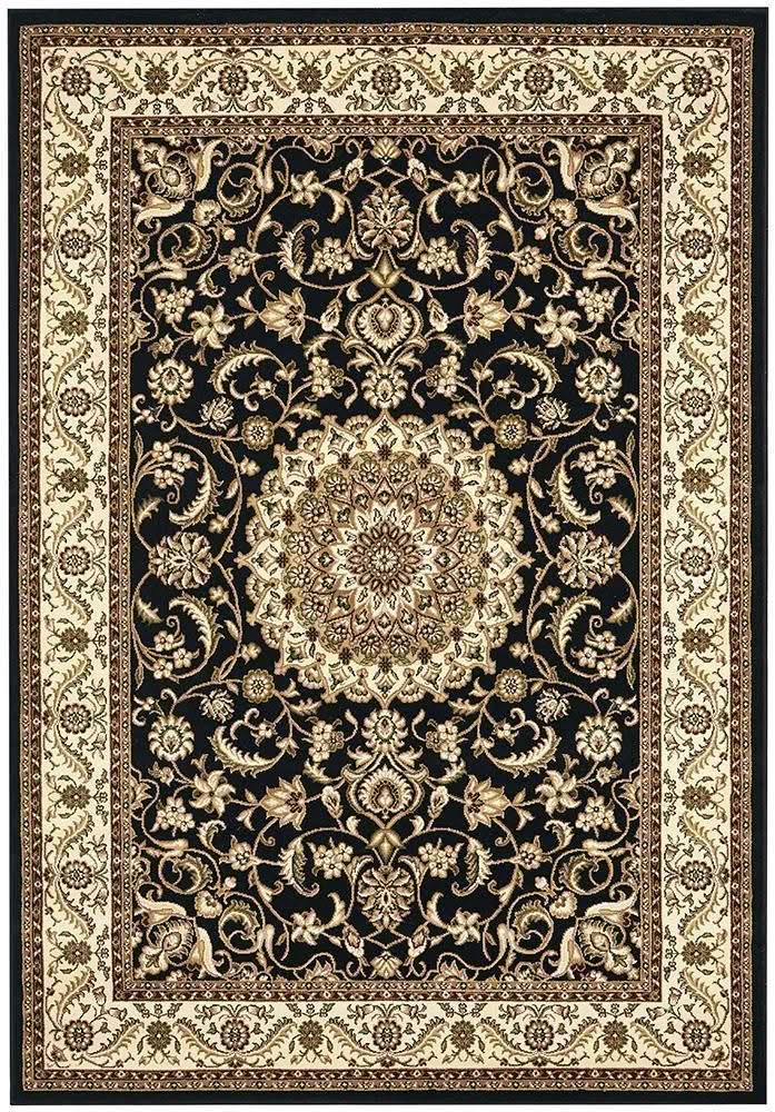 Sydney Collection Medallion Rug Black With Ivory Border