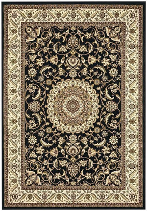 Sydney Collection Medallion Rug Black With Ivory Border