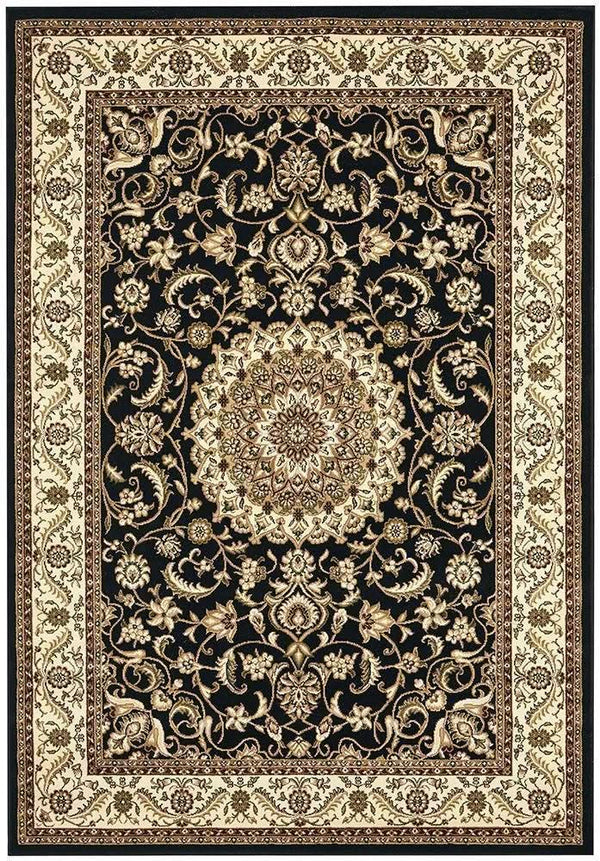 Sydney Collection Medallion Rug Black With Ivory Border