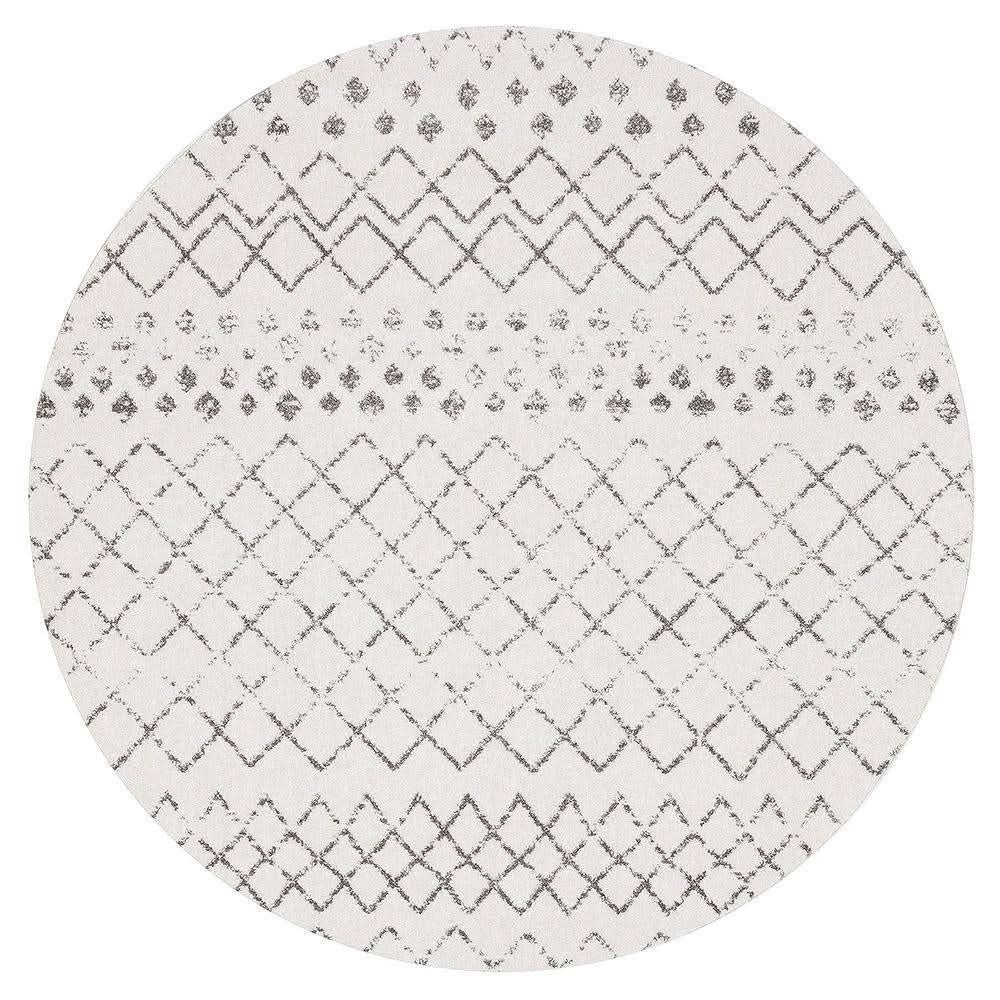 Oasis Selma White Grey Tribal Round Rug