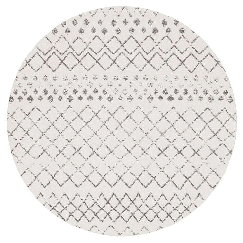 Oasis Selma White Grey Tribal Round Rug