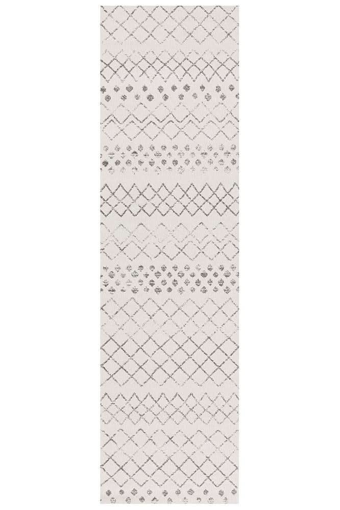 Oasis Selma White Grey Tribal Runner Rug