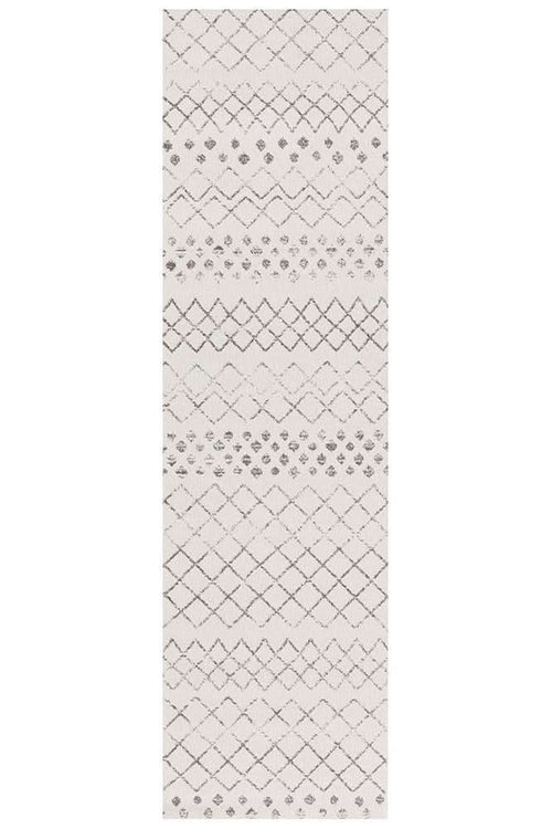 Oasis Selma White Grey Tribal Runner Rug