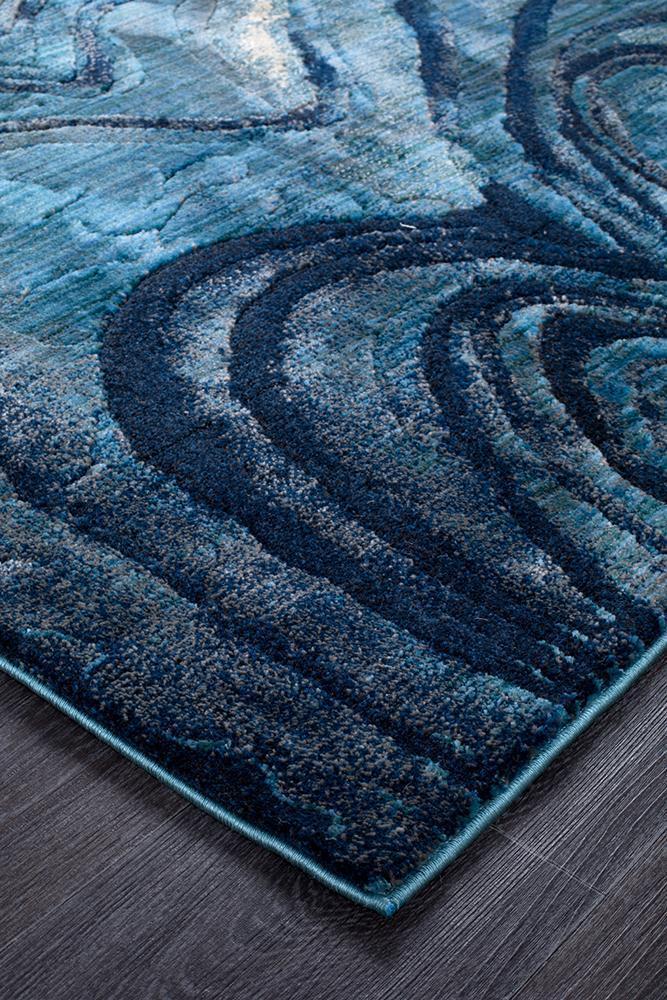 Dreamscape Waves Modern Indigo Runner Rug