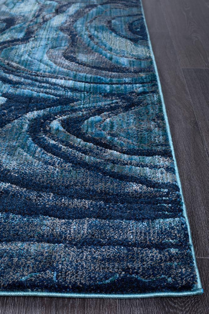 Dreamscape Waves Modern Indigo Runner Rug