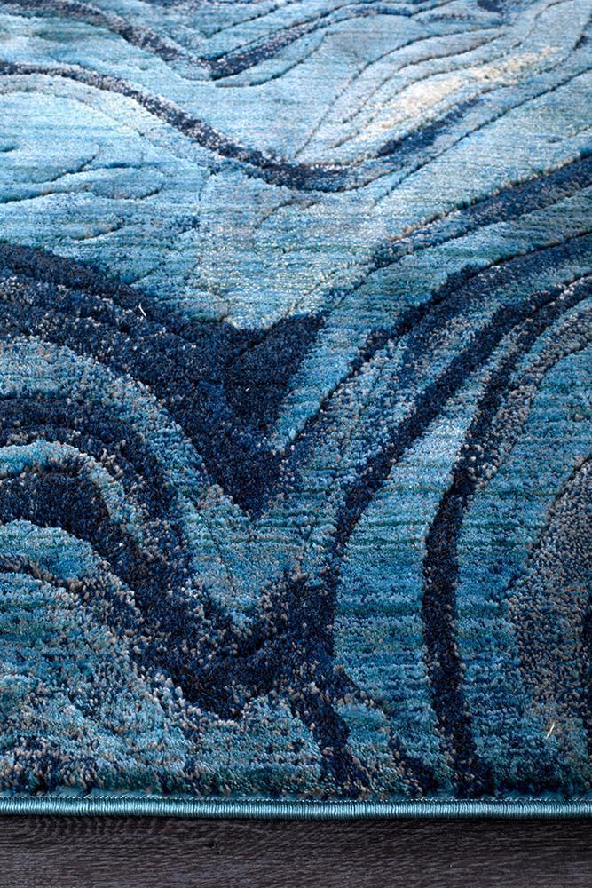 Dreamscape Waves Modern Indigo Runner Rug