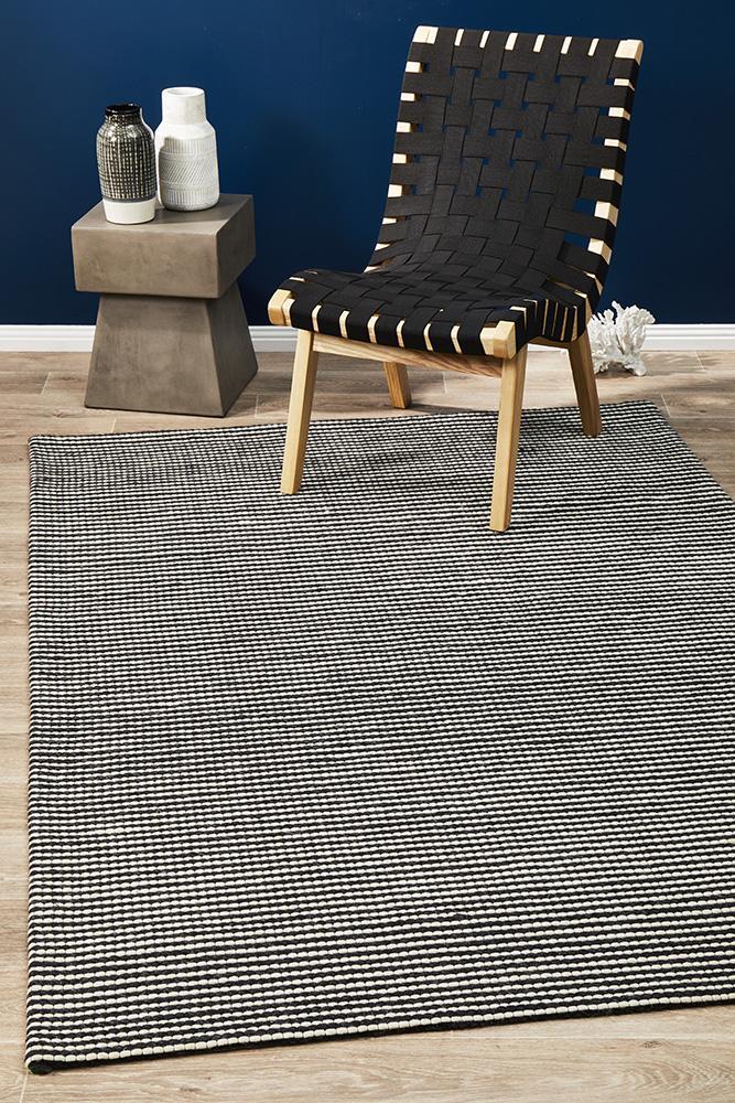 AXON Oskar Felted Wool Striped Rug Black White