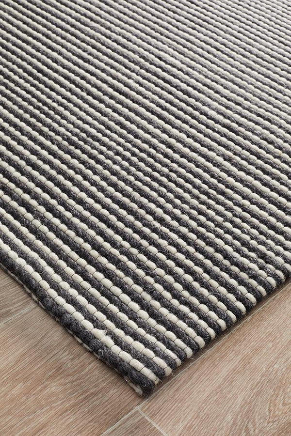 AXON Oskar Felted Wool Striped Rug Black White