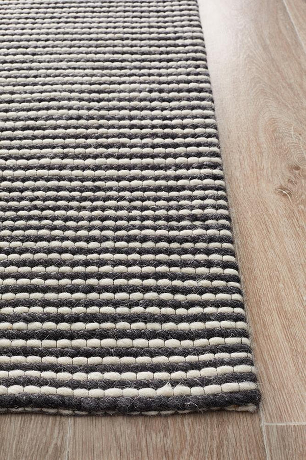 AXON Oskar Felted Wool Striped Rug Black White