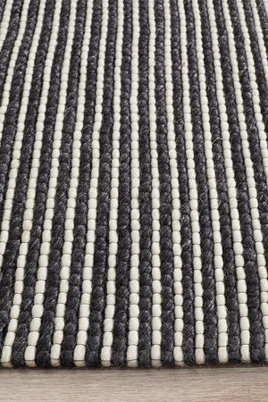 AXON Oskar Felted Wool Striped Rug Black White