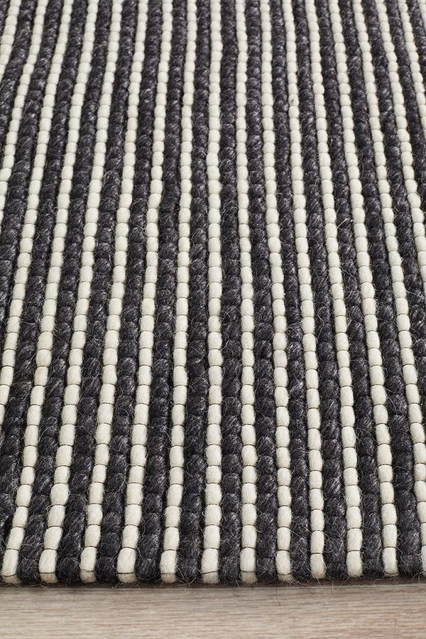AXON Oskar Felted Wool Striped Rug Black White