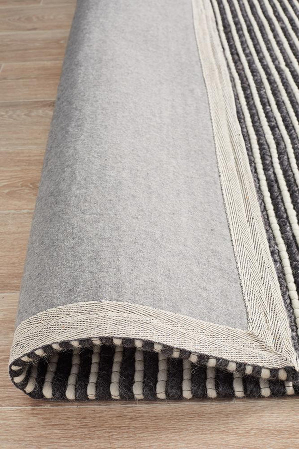 AXON Oskar Felted Wool Striped Rug Black White