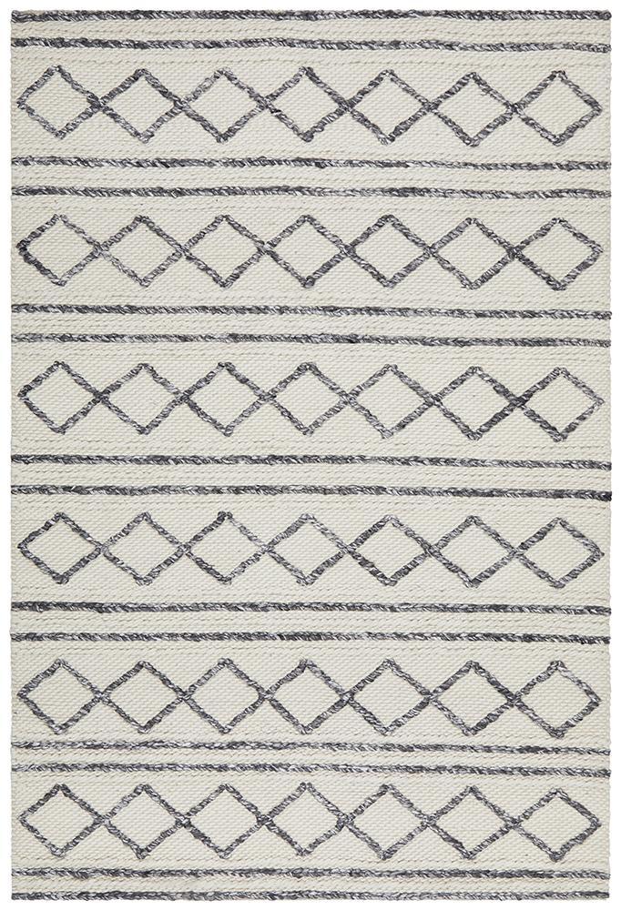 AXON Milly Textured Woollen Rug White Grey