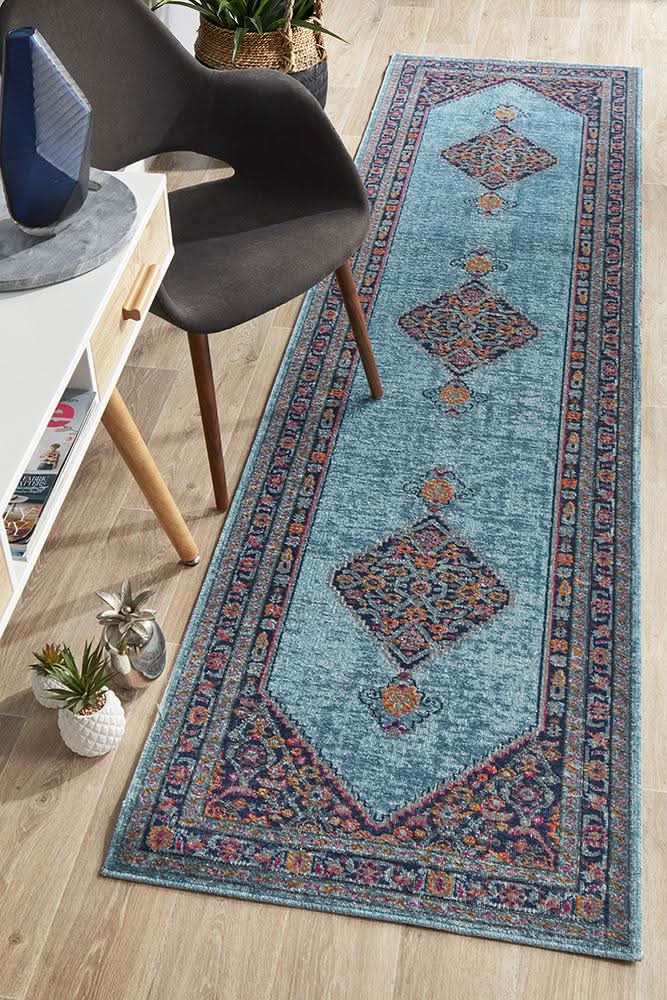 Alonzo Whisper Diamond Blue Runner Rug