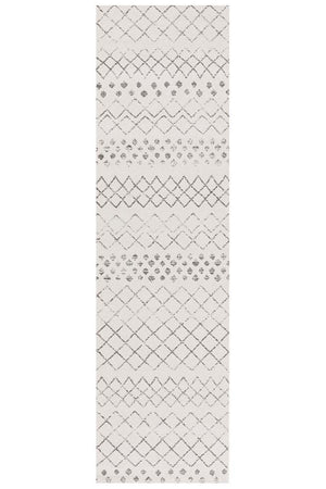 Oasis Selma White Grey Tribal Runner Rug